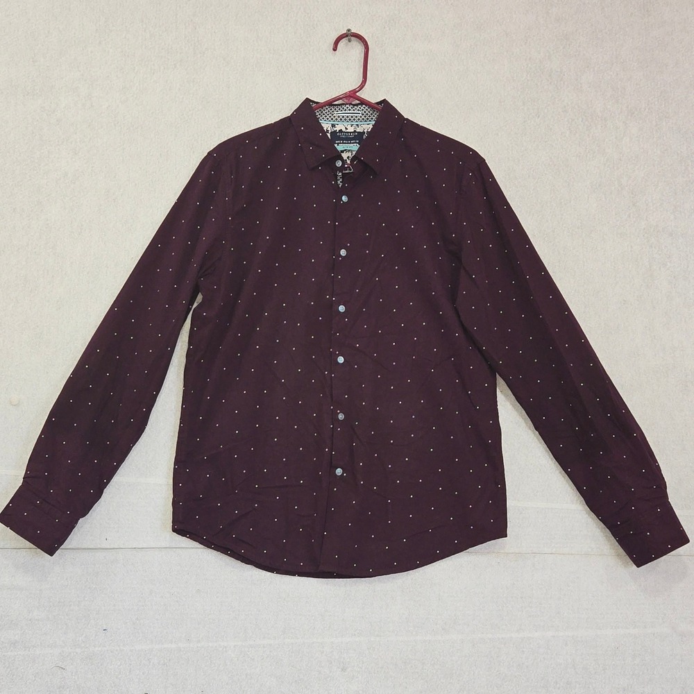Cactus Man Ricky Singh Mens Medium Slim Fit Maroon Polka Dot Button Down Shirt